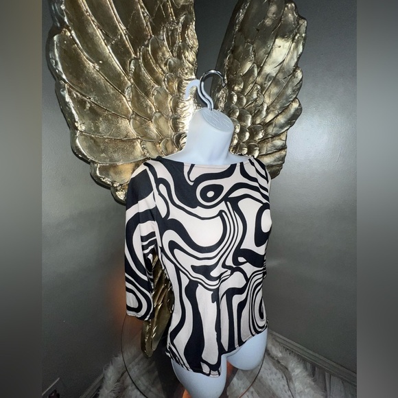 KAREN MILLEN Printed Mono Slash Artful Abstract Jersey Top, size 10 - Picture 5 of 13